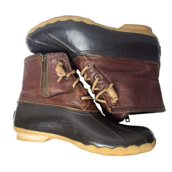 Sperry Saltwater Women's Size7 M Brown Leather Rubber Rain Duck Boots STS91176 - Picture 4 of 9
